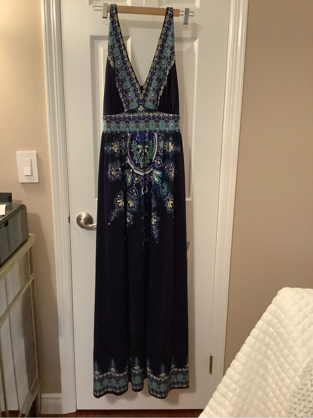 INC International Concepts Navy Maxi Dress with Teal and Blue Paisley